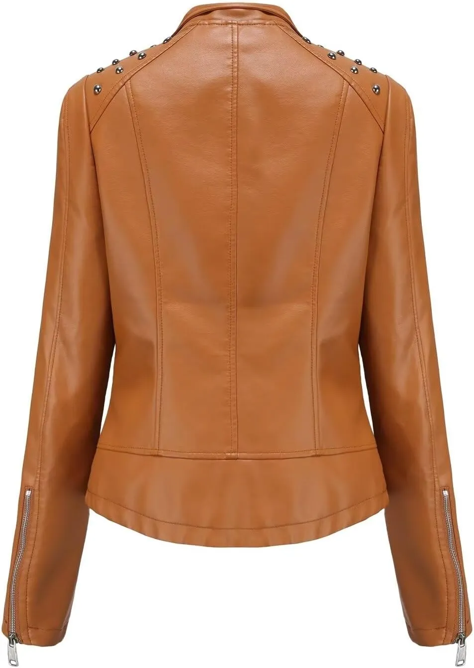 Women's Rivet Studded Faux Leather Motorcycle Short Jacket Punk Fashion Streetwear Coat
