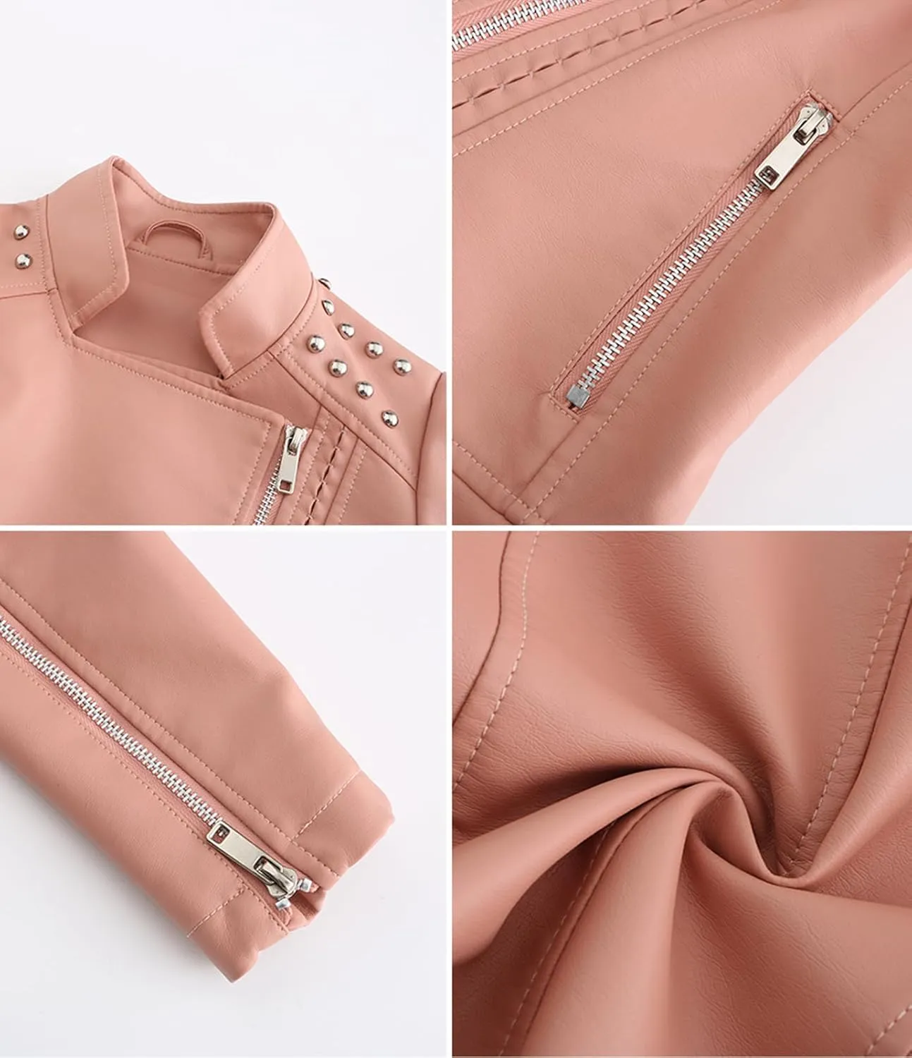Women's Rivet Studded Faux Leather Motorcycle Short Jacket Punk Fashion Streetwear Coat