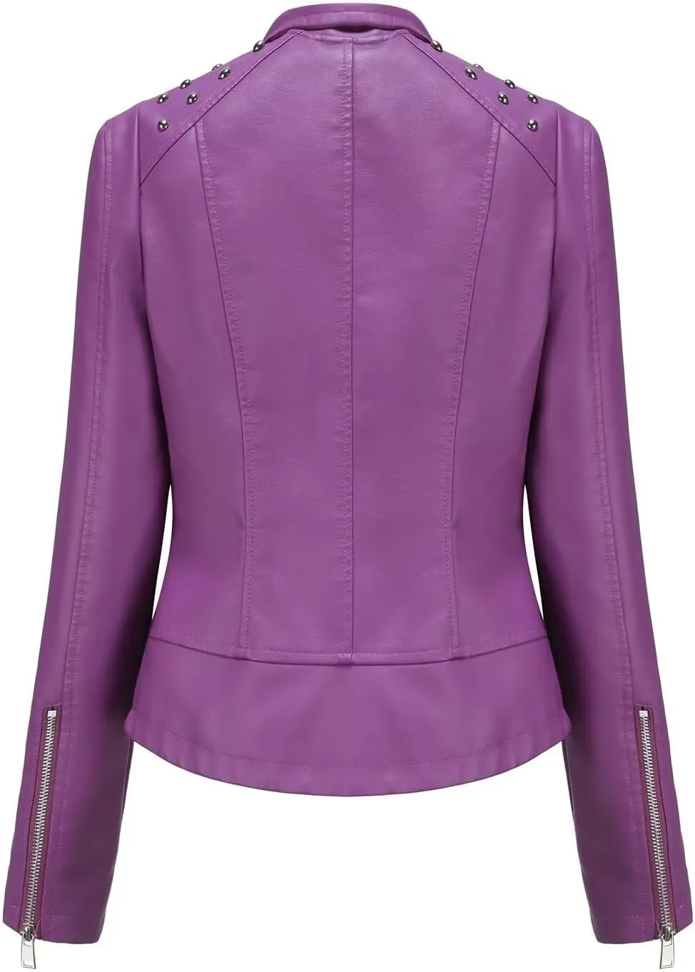 Women's Rivet Studded Faux Leather Motorcycle Short Jacket Punk Fashion Streetwear Coat