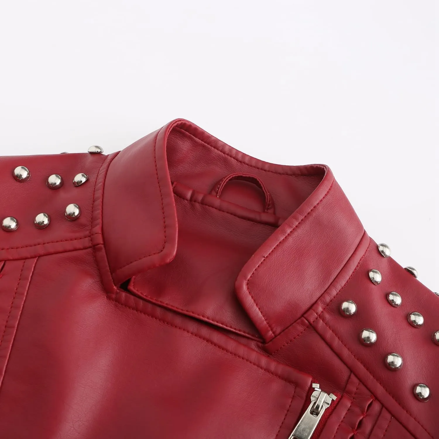 Women's Rivet Studded Faux Leather Motorcycle Short Jacket Punk Fashion Streetwear Coat