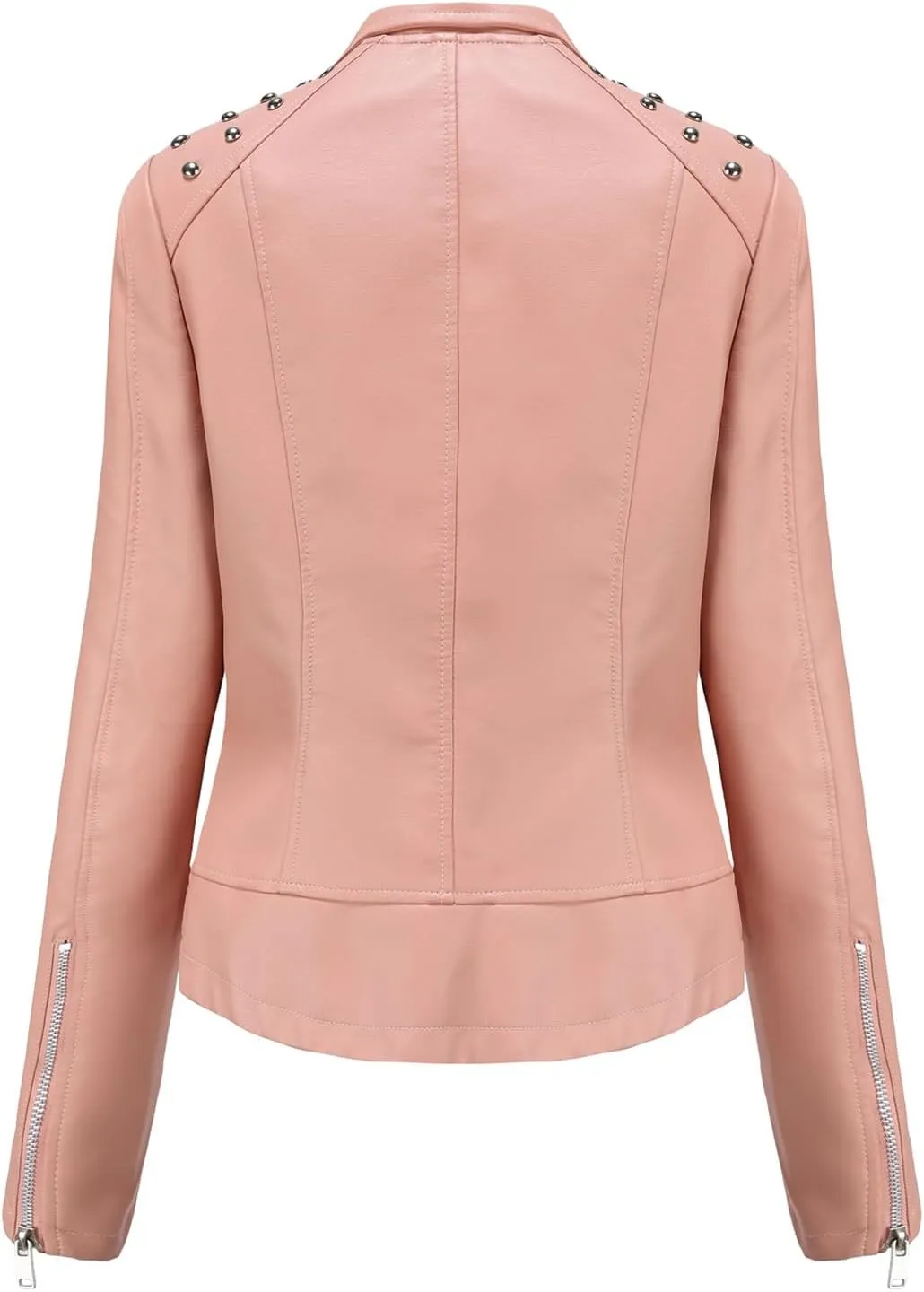 Women's Rivet Studded Faux Leather Motorcycle Short Jacket Punk Fashion Streetwear Coat