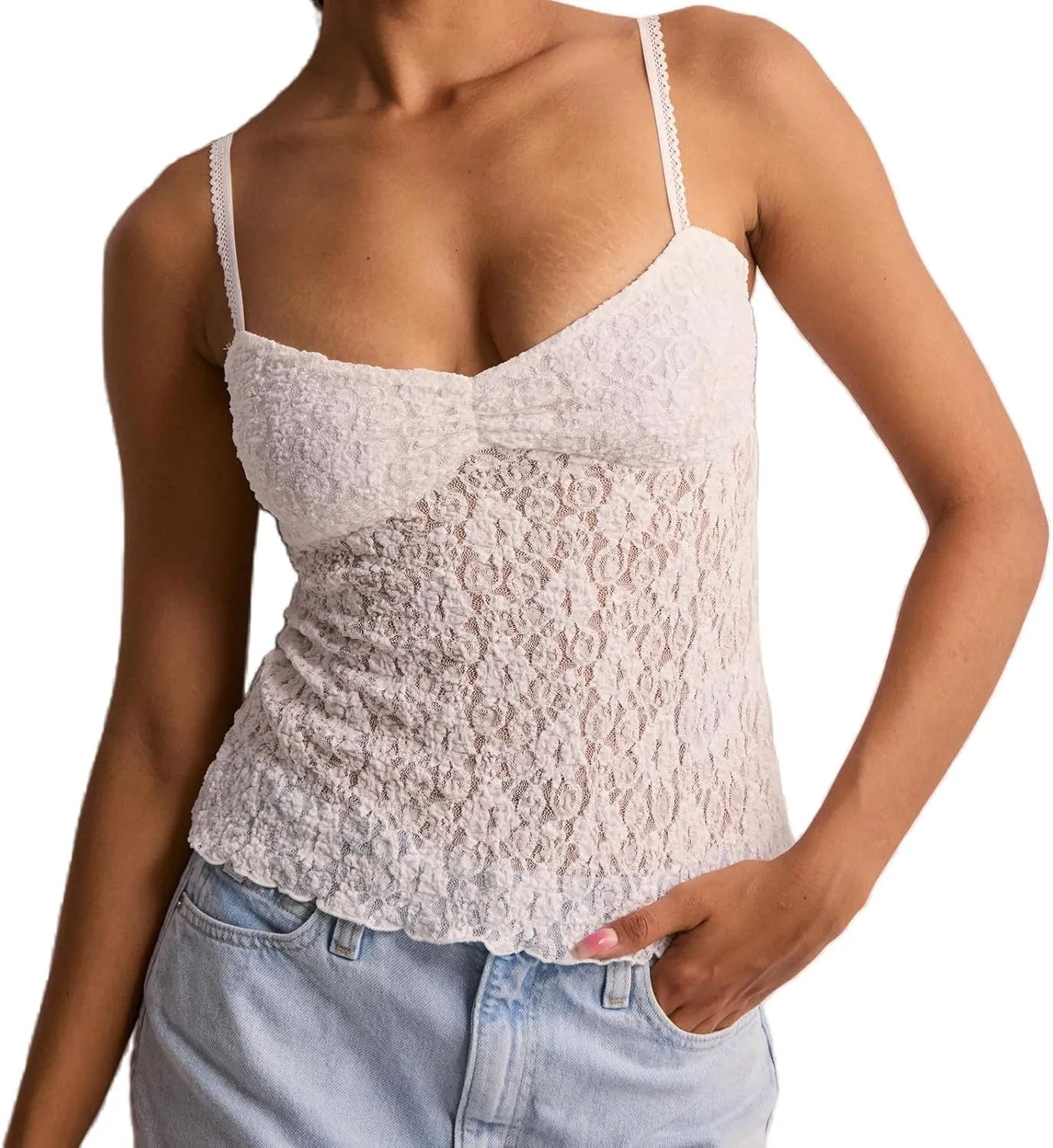 Womens Sexy Lace Ruffle Spaghetti Strap Camisole Tank Top Y2k Going Out Slim Fit Cami Sleeveless Shirt Crop Tops