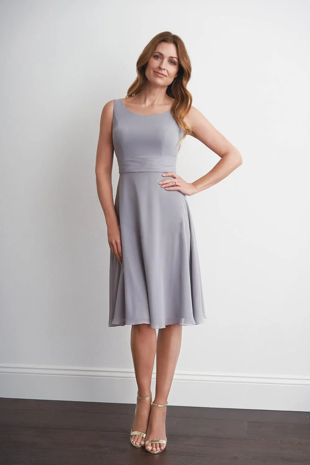 Women's Short Mother of The Bride Dresses for Wedding with Jacket Knee Length Chiffon Formal Evening Gown