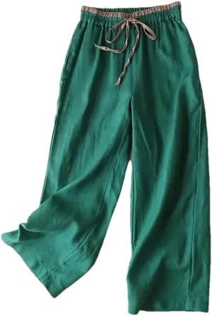 Women's Solid Color Nine-Point Harem Pants Casual Drawstring Cotton and Linen Harem Pants