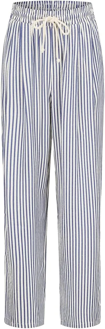 Women's Striped Wide Leg Lounge Pants Pinstripe Drawstring Lightweights Beach Trousers