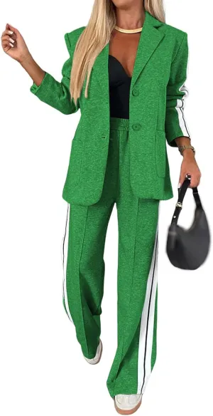 Womens Suits 2 Piece Sets Business Blazer Outfits Dressy Blazer Jacket Matching Wide Leg Pants Sets Lounge Sets