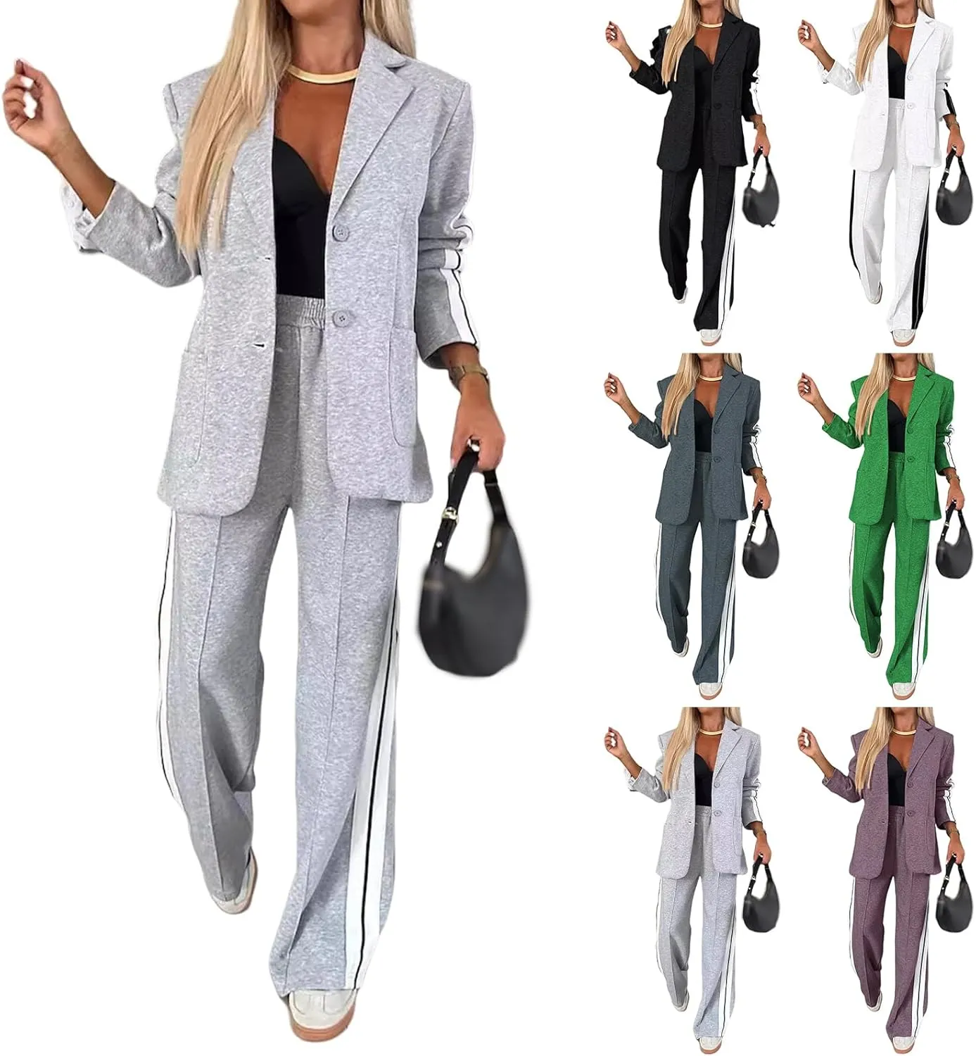 Womens Suits 2 Piece Sets Business Blazer Outfits Dressy Blazer Jacket Matching Wide Leg Pants Sets Lounge Sets