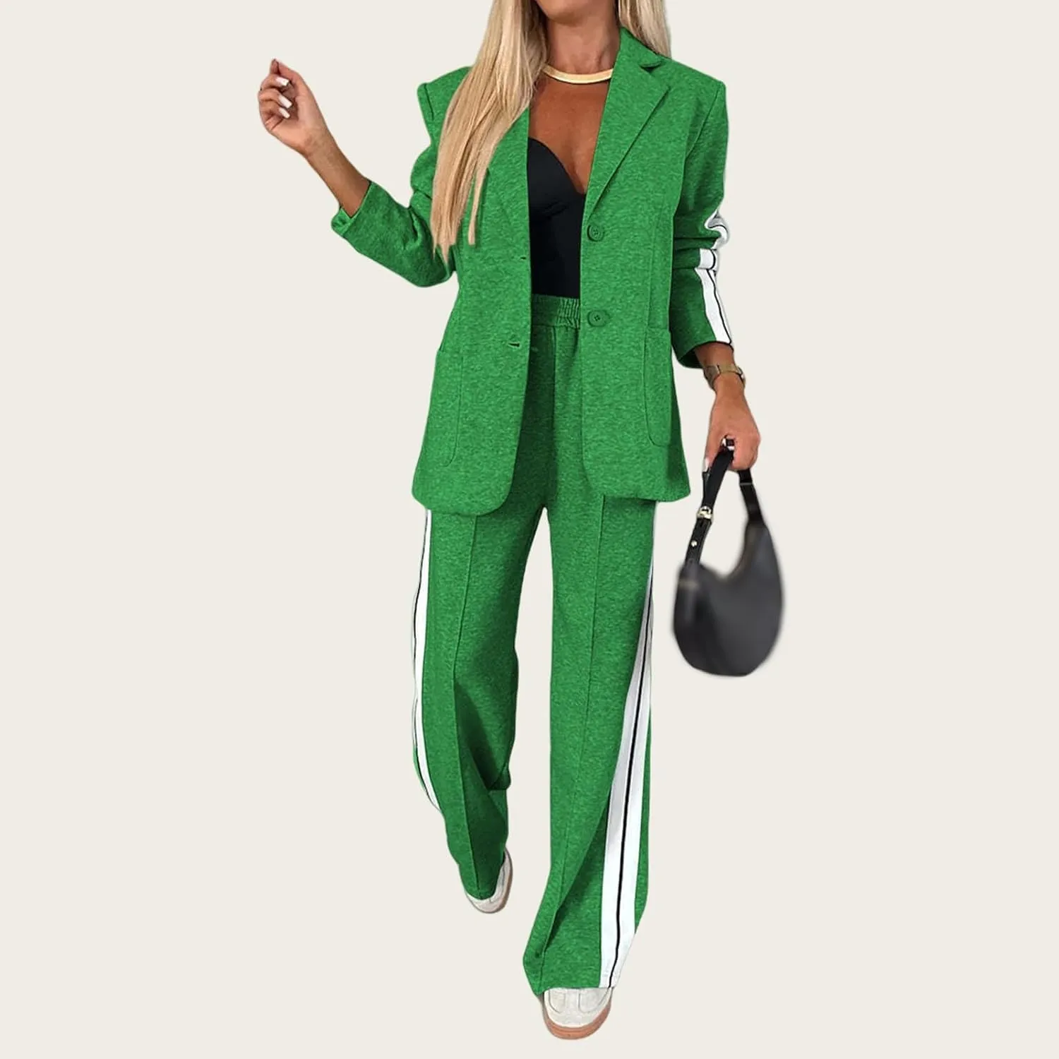 Womens Suits 2 Piece Sets Business Blazer Outfits Dressy Blazer Jacket Matching Wide Leg Pants Sets Lounge Sets