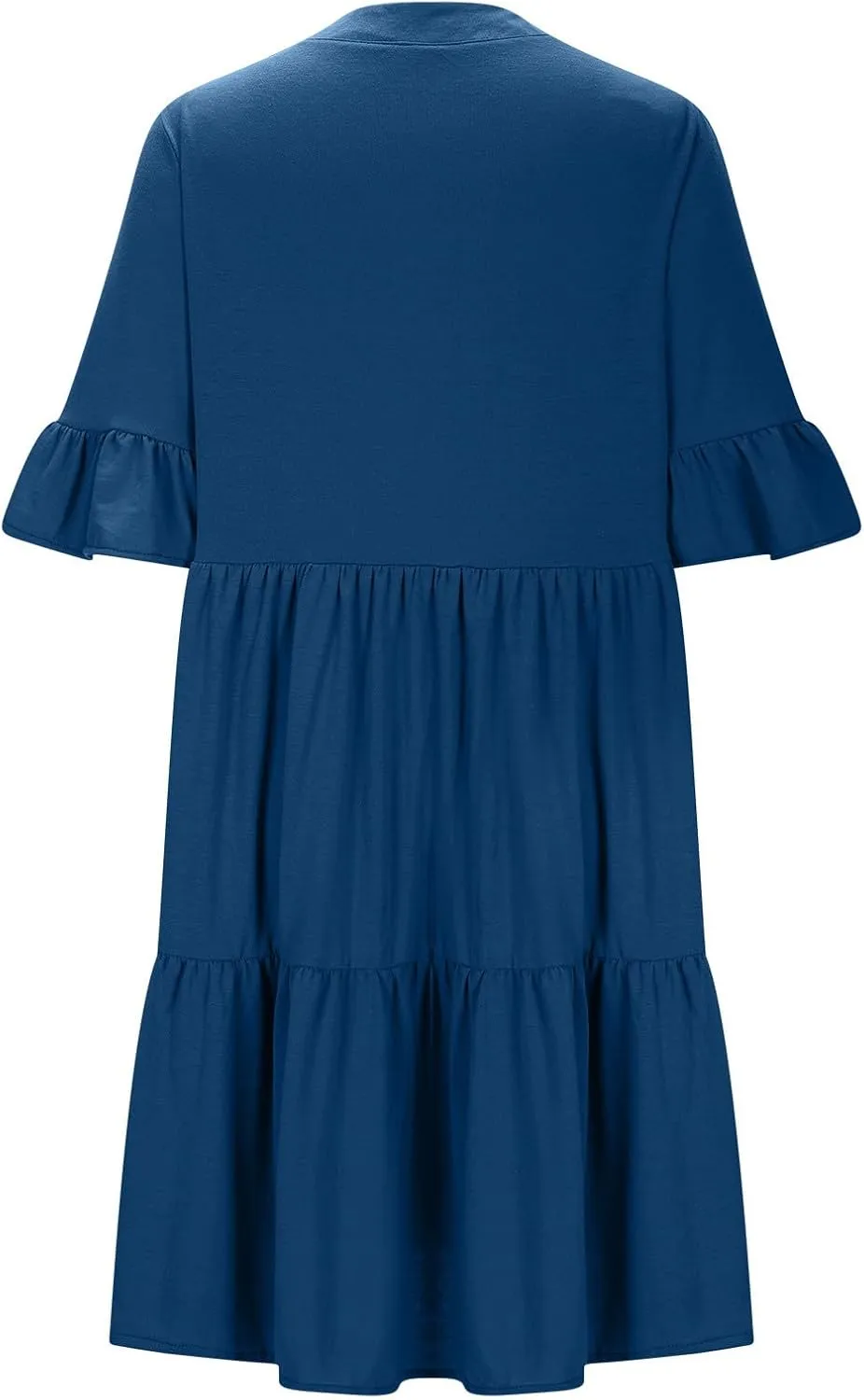Womens Summer Dress Ruffle Sleeve V Neck Midi Dresses Fashion Casual Flowy Swing Tiered Boho Beach Vacation Sundress