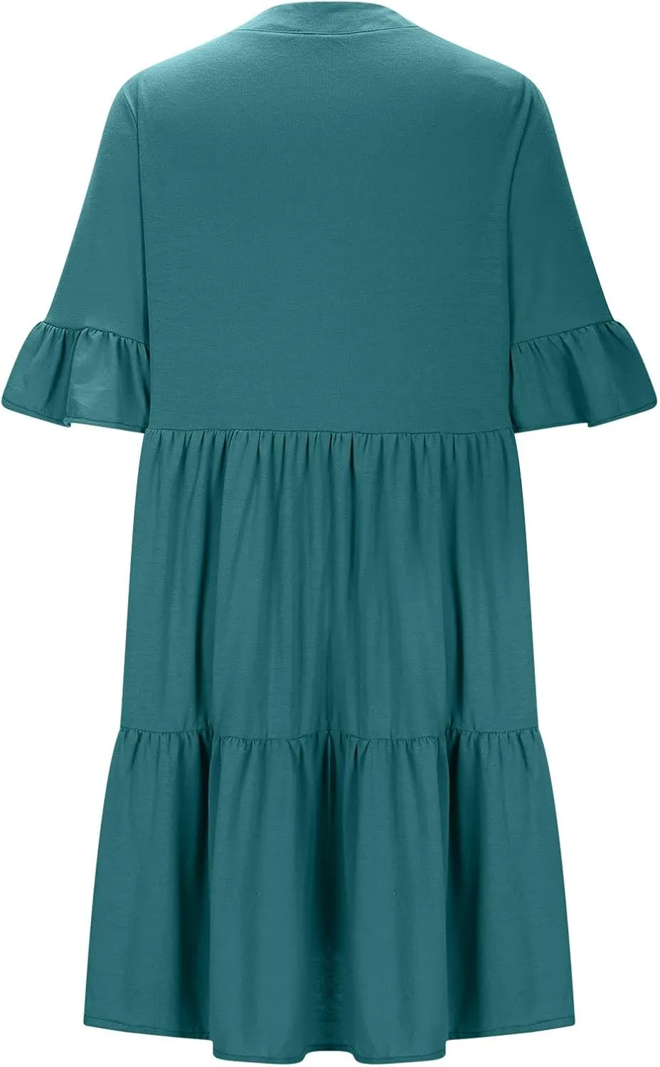 Womens Summer Dress Ruffle Sleeve V Neck Midi Dresses Fashion Casual Flowy Swing Tiered Boho Beach Vacation Sundress