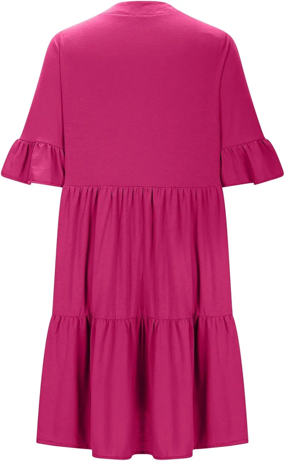 Womens Summer Dress Ruffle Sleeve V Neck Midi Dresses Fashion Casual Flowy Swing Tiered Boho Beach Vacation Sundress