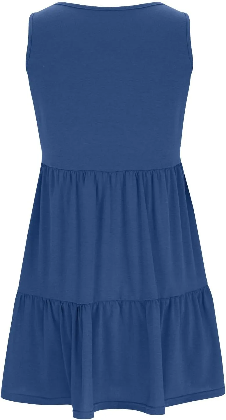 Womens Summer Dresses 2024 Sleeveless Smocked High Waist Ruffle Tiered Casual Swing Mini Dress Trendy Solid Sundress