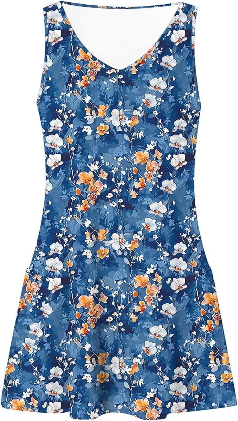 Women's Summer Dresses 2025 Beach Casual Sleeveless Floral Print Tank Loose Sundress Tunic Mini Sun Dress with Pocket