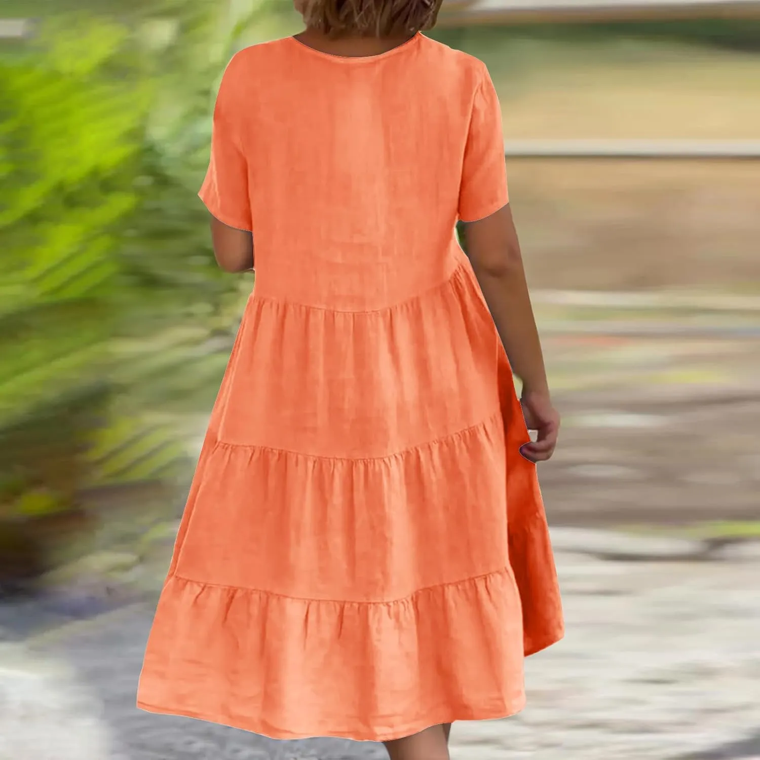 Womens Summer Dresses Casual V-Neck Short Sleeve Flowy Mini Dress Trendy Solid A-Line Ruffle Tiered Swing Dresses