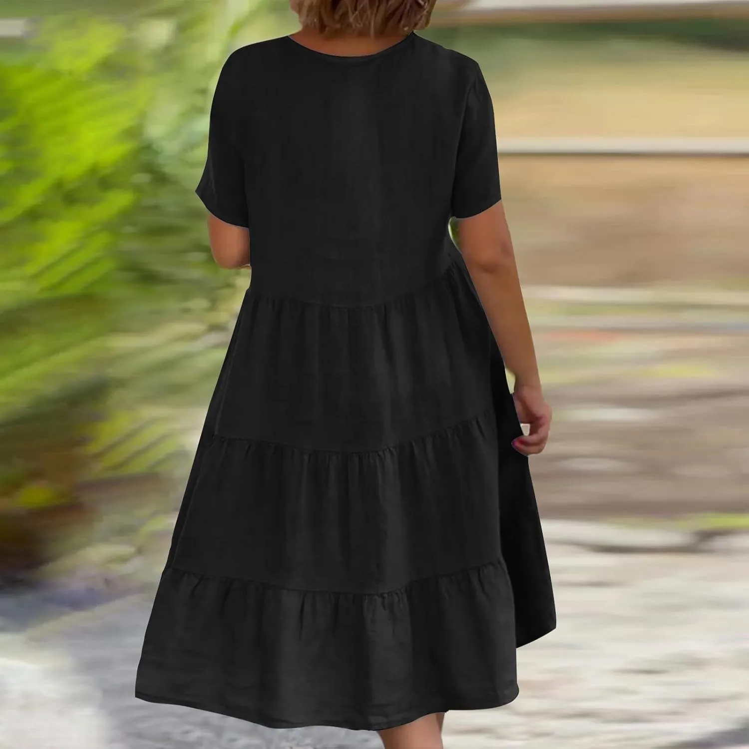 Womens Summer Dresses Casual V-Neck Short Sleeve Flowy Mini Dress Trendy Solid A-Line Ruffle Tiered Swing Dresses