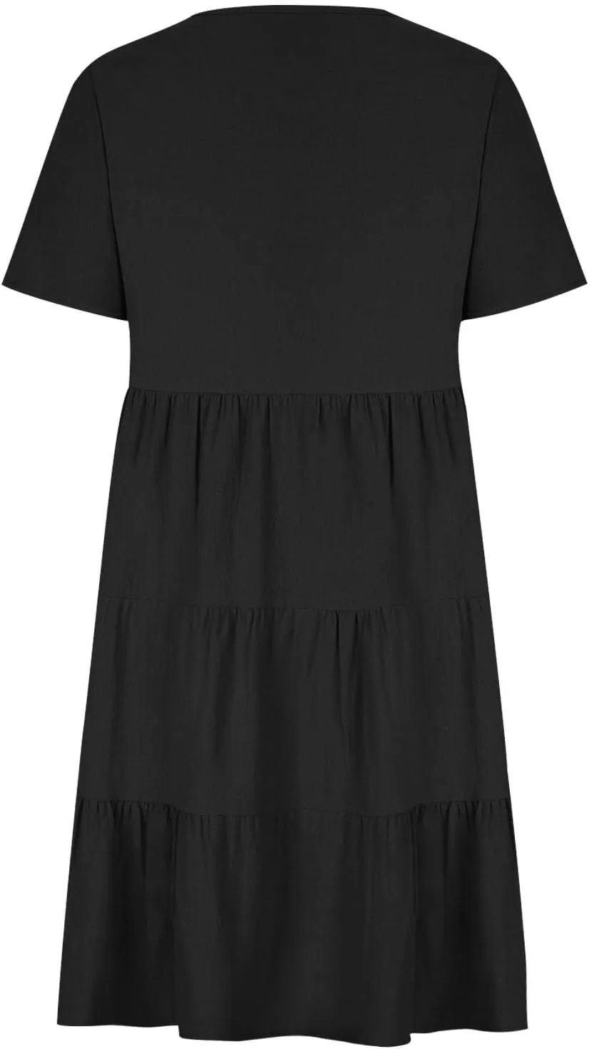 Womens Summer Dresses Casual V-Neck Short Sleeve Flowy Mini Dress Trendy Solid A-Line Ruffle Tiered Swing Dresses