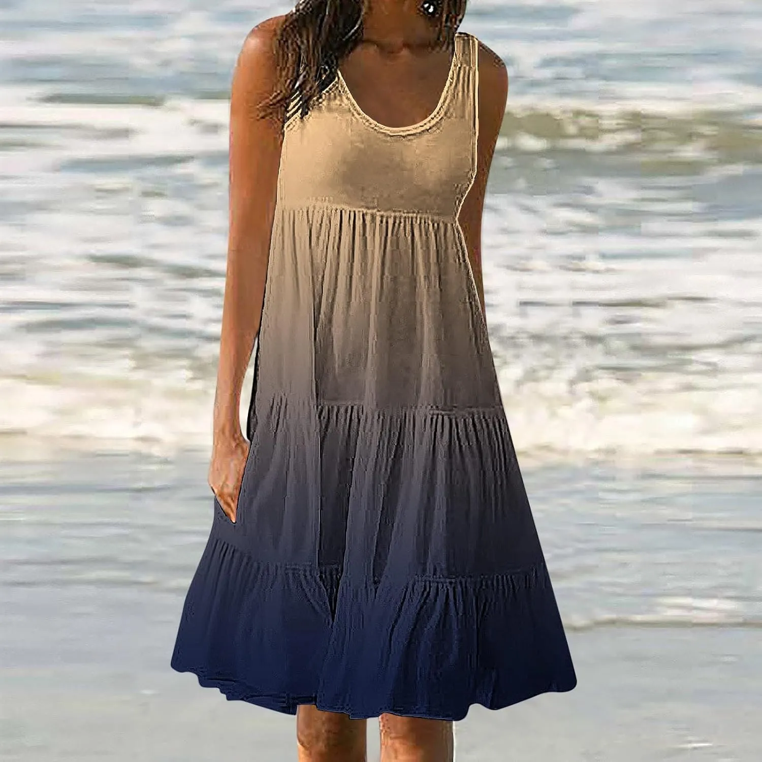 Womens Summer Dresses Sleeveless midi Dress Spaghetti Strap Sundress Ruffles Casual Loose Boho Floral T Shirt Dress