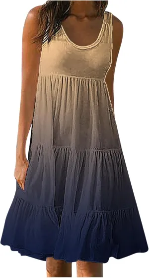 Womens Summer Dresses Sleeveless midi Dress Spaghetti Strap Sundress Ruffles Casual Loose Boho Floral T Shirt Dress
