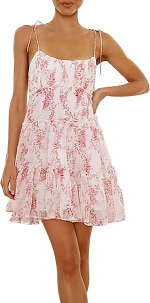 Womens Summer Floral Mini Dress Sexy Low-Cut Backless Flowy Cami Dress Adjustable Spaghetti Strap Boho Beach Dresses