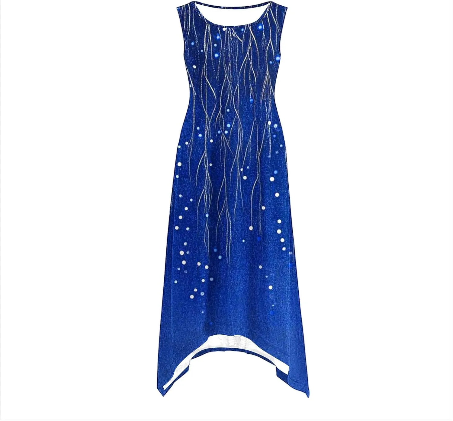 Womens Summer Tank Sleeveless Maxi Dresses Trendy Crewneck Floral Flowy Sundress Hankerchief Hem Ruffle Boho Dress