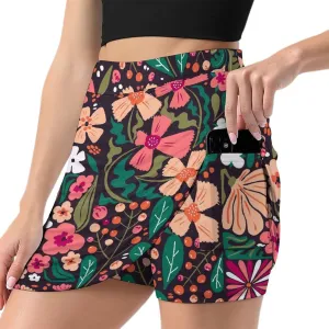 Womens Tennis Skirts 60s Floral High Waisted Athletic Golf Skorts with Shorts Pockets for Running Sports