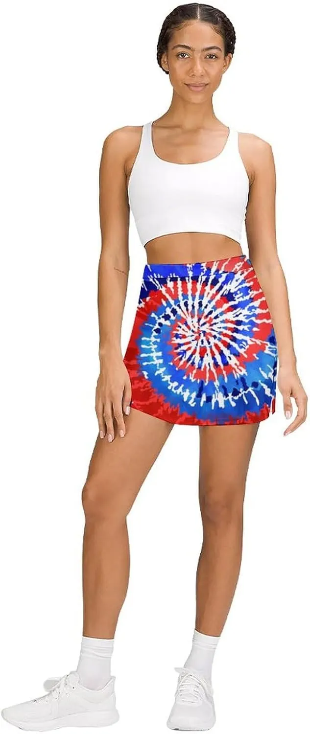 Womens Tennis Skirts Tie Dye High Waisted Athletic Golf Skorts with Shorts Pockets for Running Sports