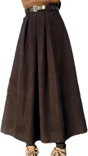 Women's Vintage Corduroy Midi Skirt  High Waist Pleated A-Line Skirt for Streetwear