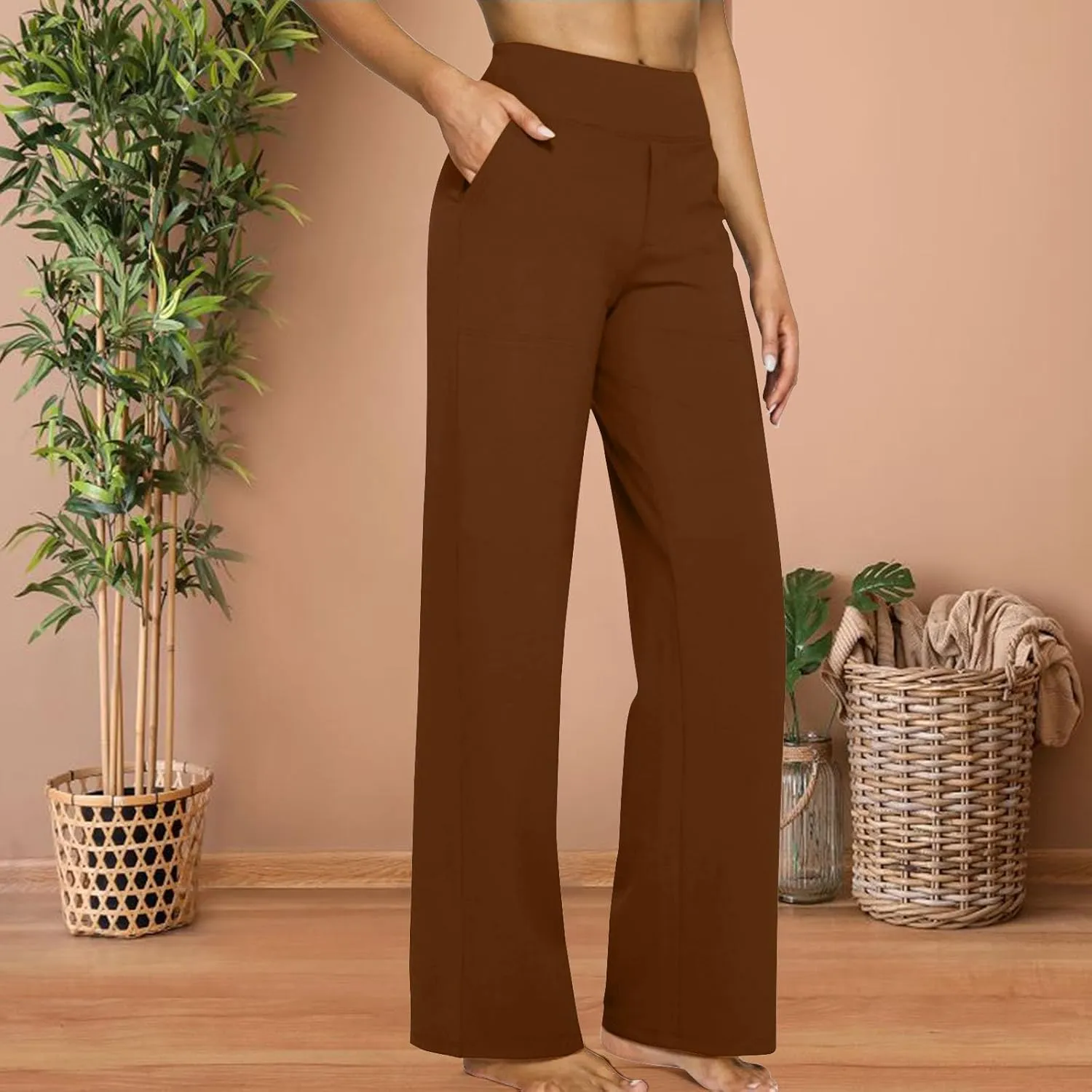 Womens Wide Leg Yoga Pants Casual Work Dress Pants Loungewear Sweatpant High Waist Comfy Loose Trousers with Pockets