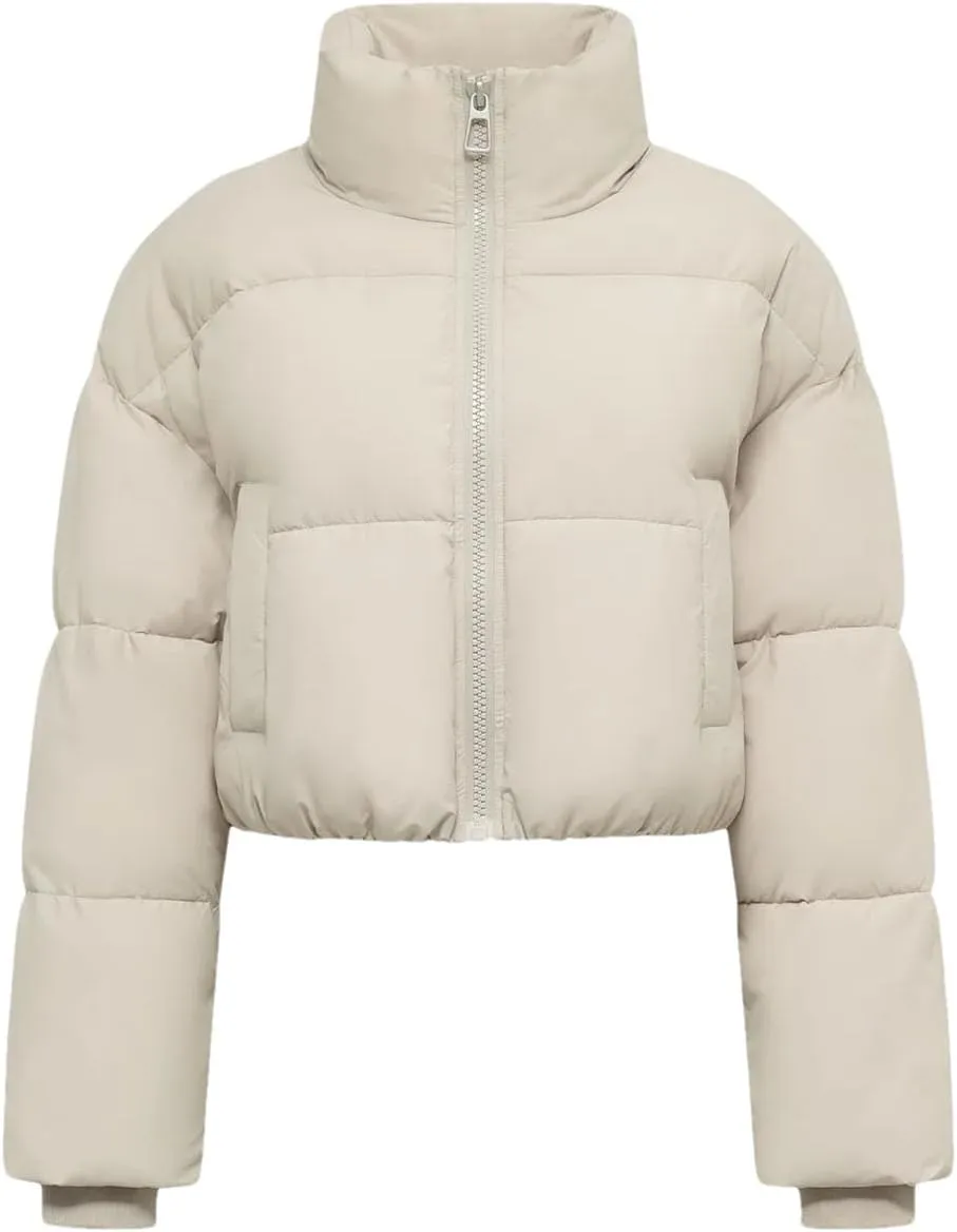 Women's Winter Short Down Jacket Lightweight Long Sleeve Zipper Stand Collar Solid Color Warm Streetwear