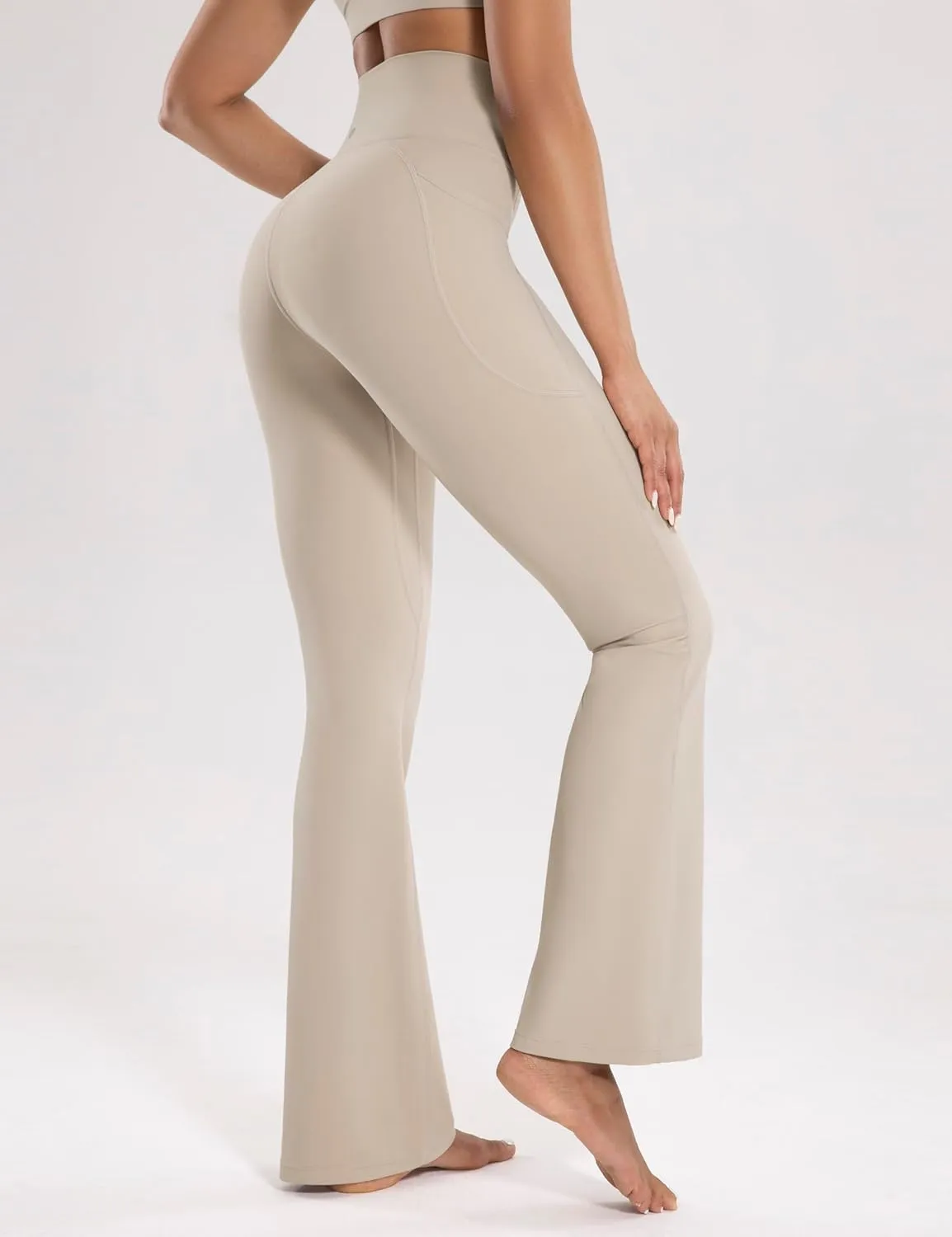 Women's Workout Flare Yoga Pants with Pockets High Waisted Bootcut Leggings Tummy Control 30''