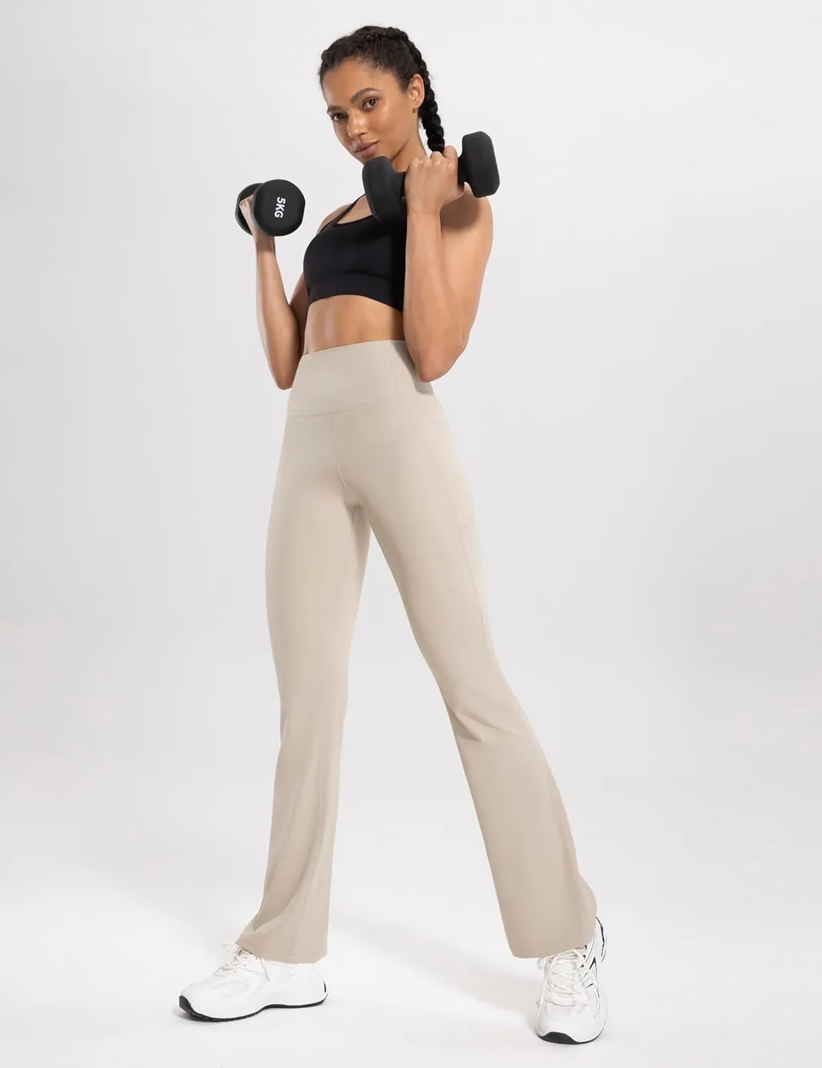 Women's Workout Flare Yoga Pants with Pockets High Waisted Bootcut Leggings Tummy Control 30''