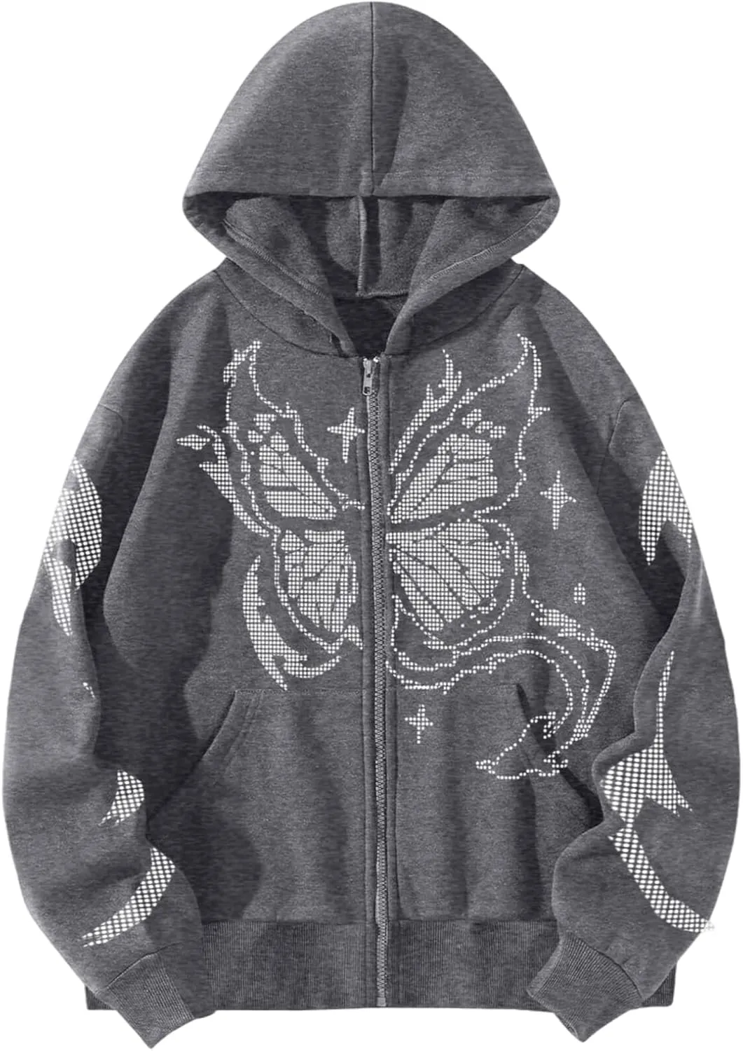Womens Y2K Sweatshirt Casual Zip Up Oversize Hoodie Butterfly Graphic Jacket 90S E-Girl Hoodie Long Sleeve Streetwear