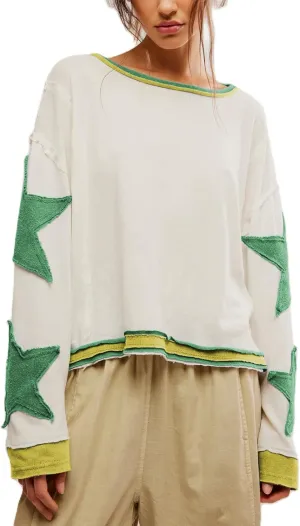 Womens Y2k Vintage Star Graphic Sweatshirts Aesthetic Harajuku Crew Neck Stripe Hoodies Top Teens Girl Streetwear