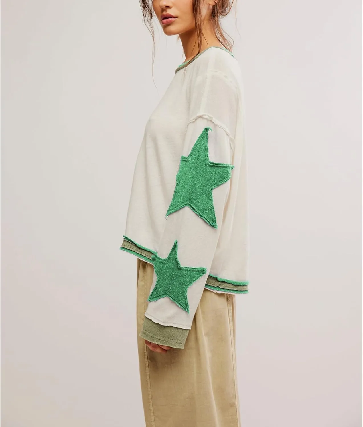 Womens Y2k Vintage Star Graphic Sweatshirts Aesthetic Harajuku Crew Neck Stripe Hoodies Top Teens Girl Streetwear