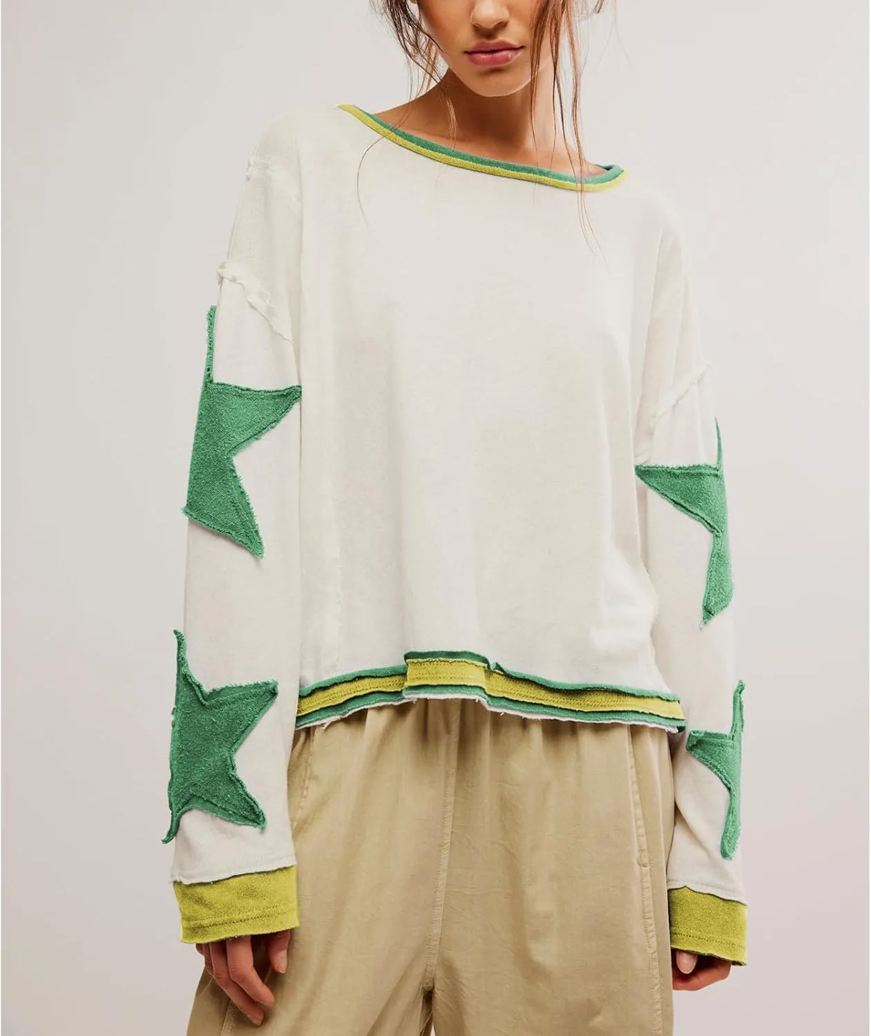 Womens Y2k Vintage Star Graphic Sweatshirts Aesthetic Harajuku Crew Neck Stripe Hoodies Top Teens Girl Streetwear