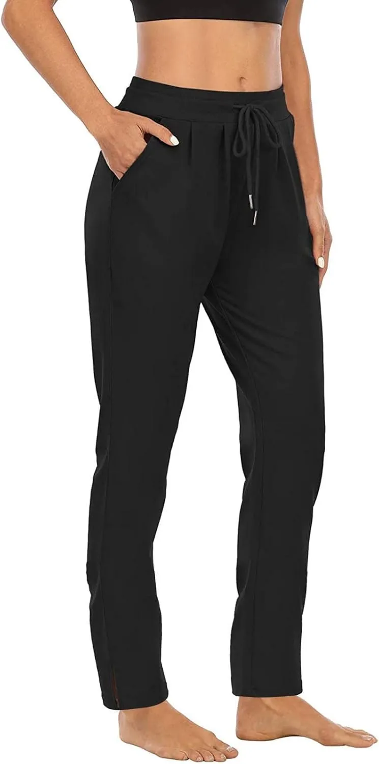 XUNRYAN Yoga Pants Women Pockets Lightweight Hiking Pants Drawstring High Waist Joggers Fitness Athletic Workout Trousers