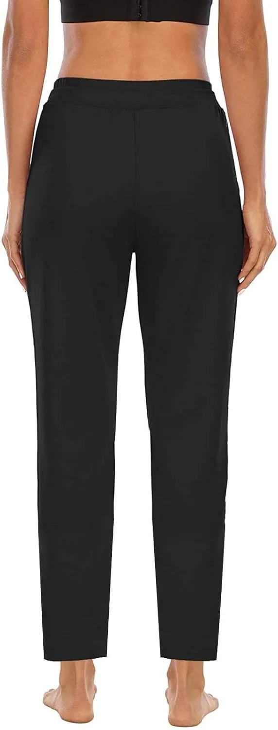 XUNRYAN Yoga Pants Women Pockets Lightweight Hiking Pants Drawstring High Waist Joggers Fitness Athletic Workout Trousers
