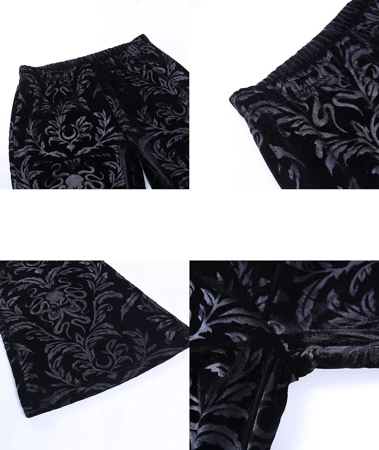 xxxiticat Women's Floral Printed Velvet Flare Pants High Waisted Casual Gothic Steampunk Bell Bottom Legging Trousers