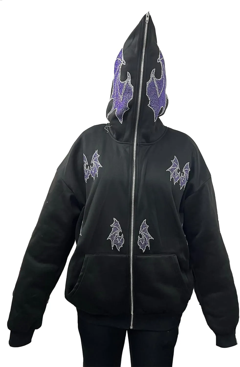 Y2k Full Zip Up Hoodies for Women Men Oversized Skeleton Graphic Over Face Sweatshirt Goth Punk Hip Hop Jacket Coat