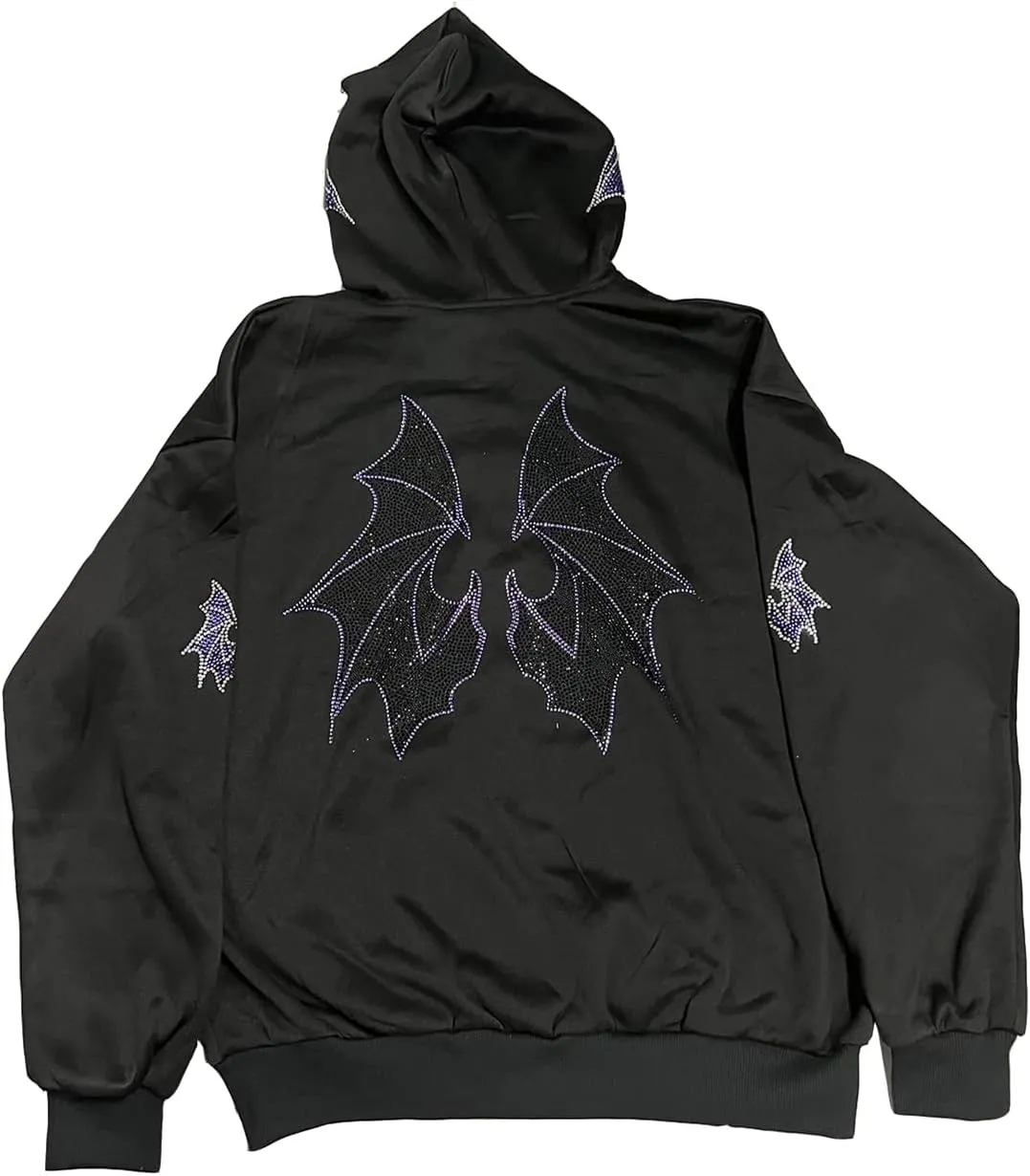 Y2k Full Zip Up Hoodies for Women Men Oversized Skeleton Graphic Over Face Sweatshirt Goth Punk Hip Hop Jacket Coat