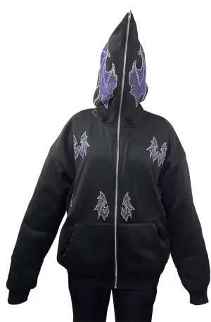 Y2k Full Zip Up Hoodies for Women Men Oversized Skeleton Graphic Over Face Sweatshirt Goth Punk Hip Hop Jacket Coat