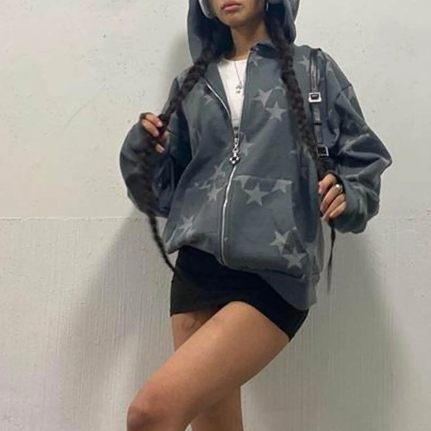 Y2K Hoodie Women Teens Star Graphic Pullover Hoodies Vintage Oversized Sweatshirt Preppy Jacket Streetwear