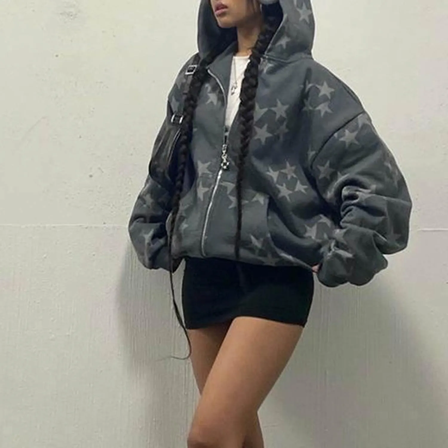 Y2K Hoodie Women Teens Star Graphic Pullover Hoodies Vintage Oversized Sweatshirt Preppy Jacket Streetwear