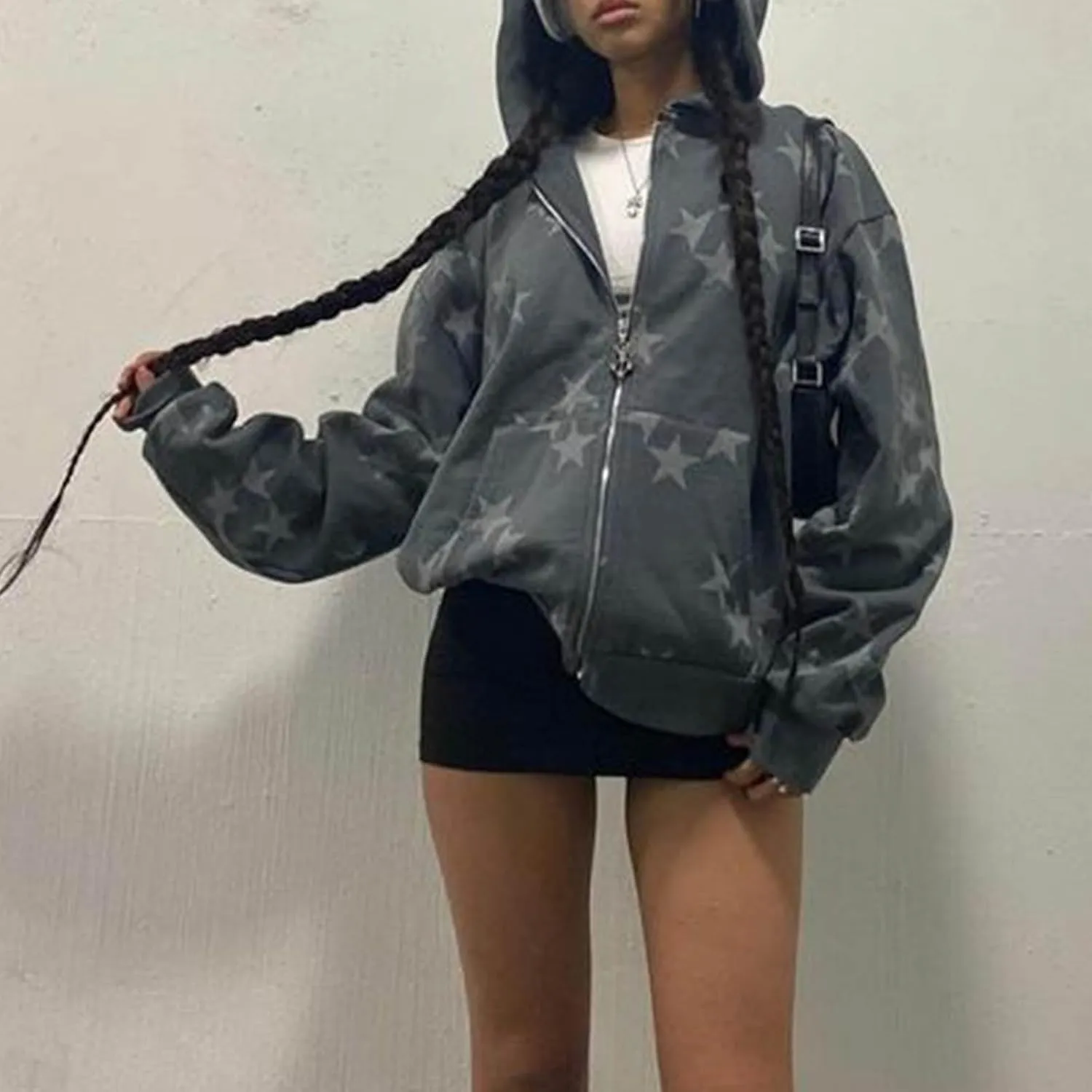 Y2K Hoodie Women Teens Star Graphic Pullover Hoodies Vintage Oversized Sweatshirt Preppy Jacket Streetwear