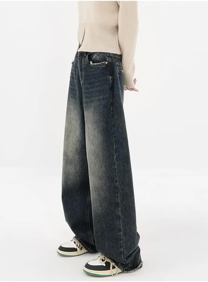 Y2K Pants Women High Waist Jeans Loose Wide Leg Straight Loose Denim Trousers Harajuku Streetwear Retro