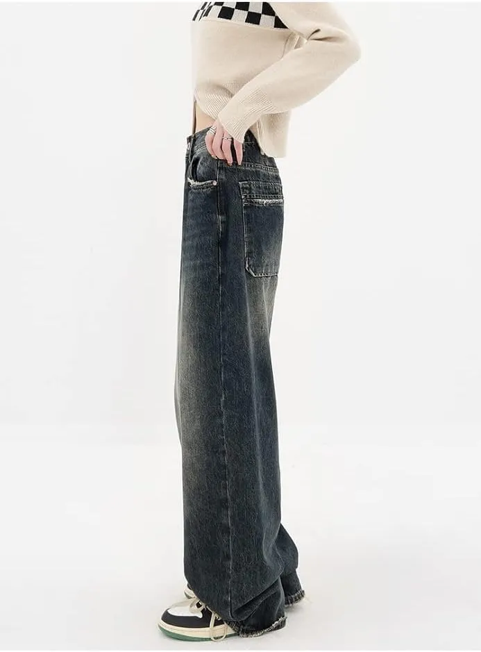Y2K Pants Women High Waist Jeans Loose Wide Leg Straight Loose Denim Trousers Harajuku Streetwear Retro