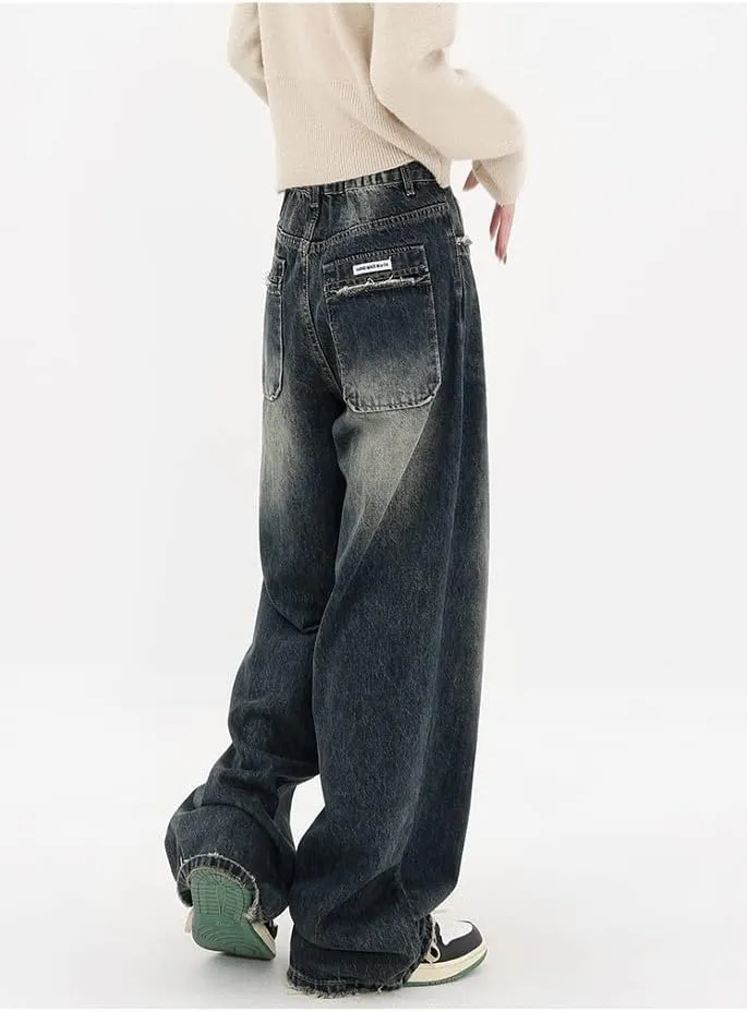 Y2K Pants Women High Waist Jeans Loose Wide Leg Straight Loose Denim Trousers Harajuku Streetwear Retro