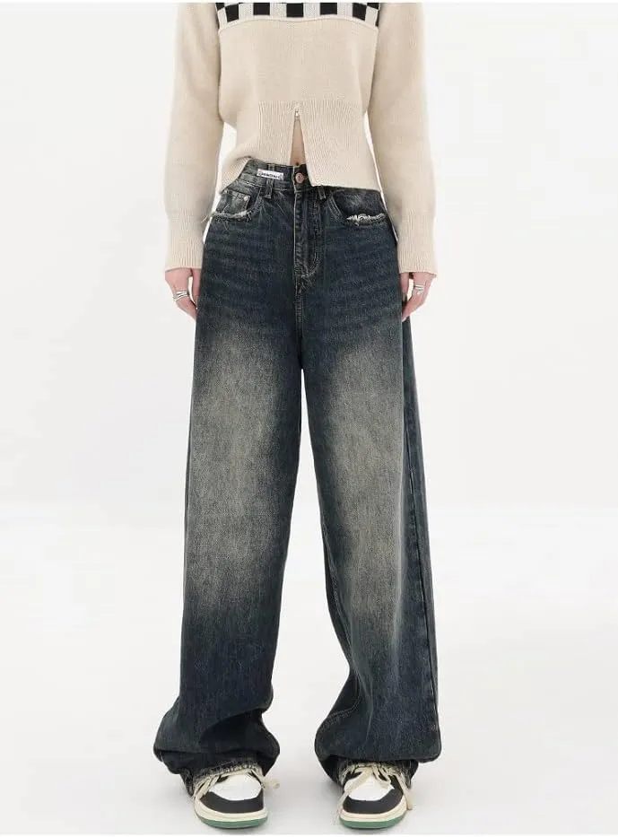 Y2K Pants Women High Waist Jeans Loose Wide Leg Straight Loose Denim Trousers Harajuku Streetwear Retro
