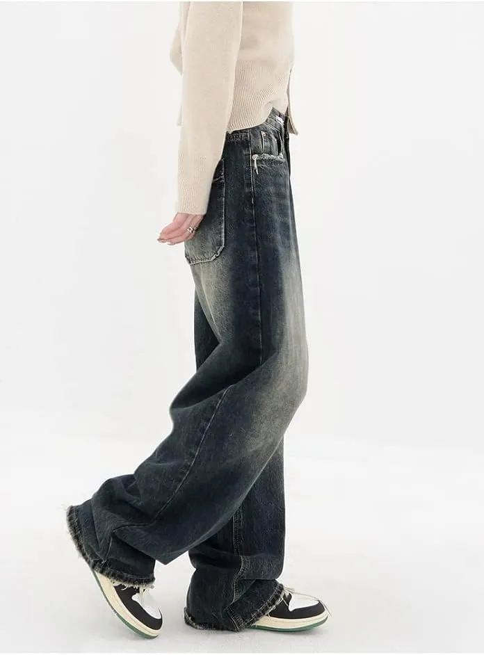 Y2K Pants Women High Waist Jeans Loose Wide Leg Straight Loose Denim Trousers Harajuku Streetwear Retro