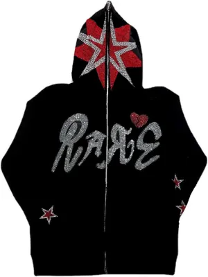 Y2K Skeleton Oversized Full Zip Up Hoodie Women Rhinestone Skull Graphic Sweatshirt E-Girl Streetwear